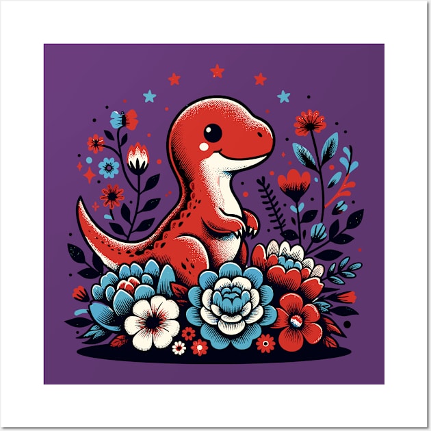 Cute dinosaur with flowers Wall Art by Art_Boys